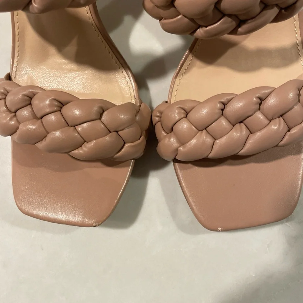 Women’s Braided Strap Slip On Block High Heel Sandals.  Square Open Toe …